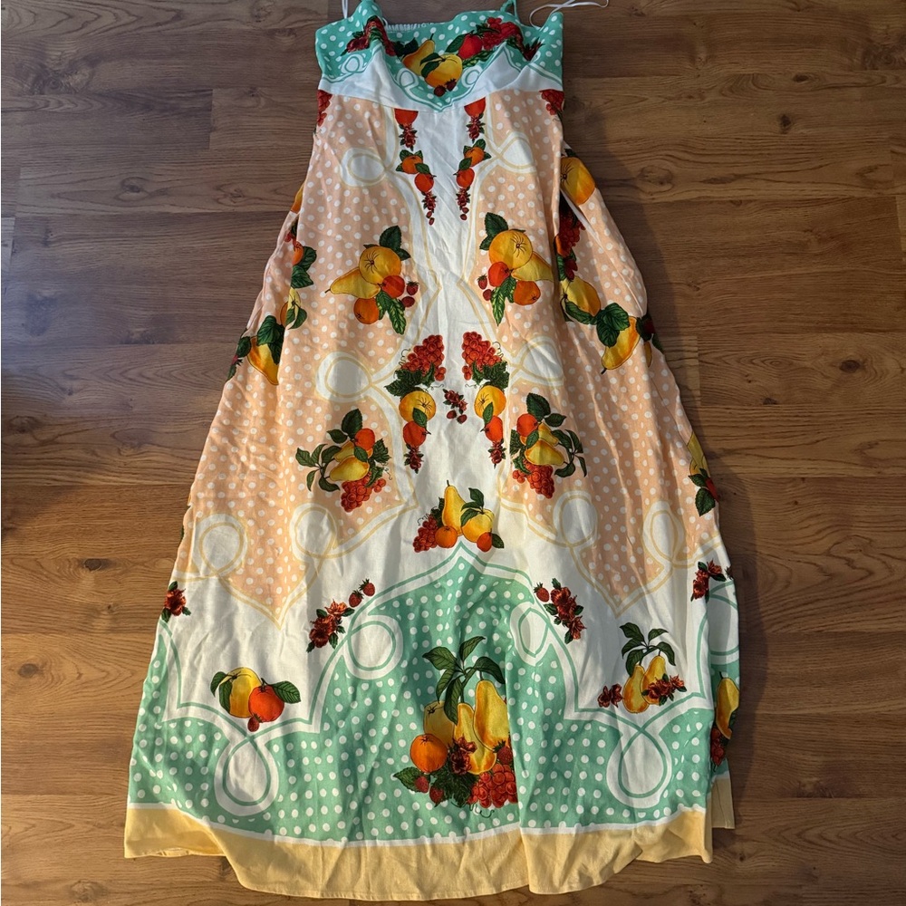 Caroline Constas Multicolor Fruit Print Maxi Dress